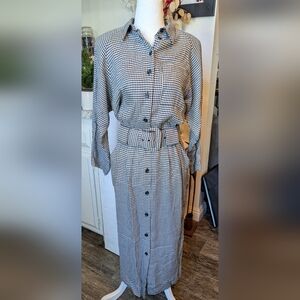 Vintage 1980s Moda International Houndstooth Midi Dress Authentic 1980s piece